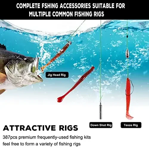 PLUSINNO 253/387pcs Fishing Gear Accessories Kit, Fishing Tackle Box with Tackle Included, Fishing Hooks, Fishing Weights Sinkers, Spinner Blade, Fishing Equipment for Bass Trout Bluegill Crappie - 5