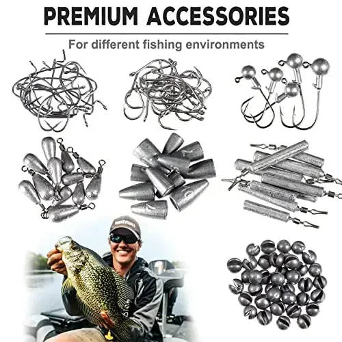 PLUSINNO 253/387pcs Fishing Gear Accessories Kit, Fishing Tackle Box with Tackle Included, Fishing Hooks, Fishing Weights Sinkers, Spinner Blade, Fishing Equipment for Bass Trout Bluegill Crappie - 7