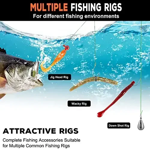 PLUSINNO 253/387 dona baliq ovlash uchun jihozlar to'plami, baliq ovlash qutilari, baliq ovlash ilgaklari, baliq ovlash og'irliklari, spinner pichoqlari, bass forel ko'kgill crappie uchun baliq ovlash uskunalari - 6