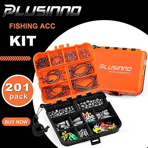 PLUSINNO 253/387pcs Fishing Gear Accessories Kit, Fishing Tackle Box with Tackle Included, Fishing Hooks, Fishing Weights Sinkers, Spinner Blade, Fishing Equipment for Bass Trout Bluegill Crappie - 2