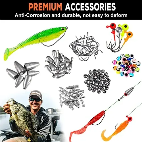 PLUSINNO 253/387pcs Fishing Gear Accessories Kit, Fishing Tackle Box with Tackle Included, Fishing Hooks, Fishing Weights Sinkers, Spinner Blade, Fishing Equipment for Bass Trout Bluegill Crappie - 5