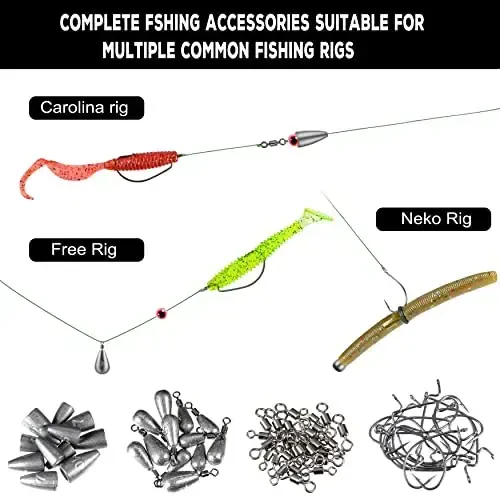 PLUSINNO 253/387pcs Fishing Gear Accessories Kit, Fishing Tackle Box with Tackle Included, Fishing Hooks, Fishing Weights Sinkers, Spinner Blade, Fishing Equipment for Bass Trout Bluegill Crappie - 6