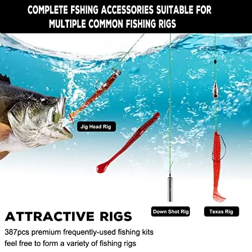 PLUSINNO 253/387pcs Fishing Gear Accessories Kit, Fishing Tackle Box with Tackle Included, Fishing Hooks, Fishing Weights Sinkers, Spinner Blade, Fishing Equipment for Bass Trout Bluegill Crappie - 5