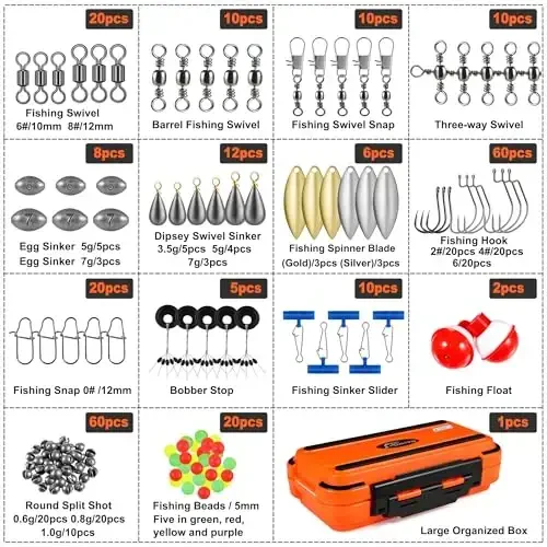 PLUSINNO 253/387pcs Fishing Gear Accessories Kit, Fishing Tackle Box with Tackle Included, Fishing Hooks, Fishing Weights Sinkers, Spinner Blade, Fishing Equipment for Bass Trout Bluegill Crappie - 5