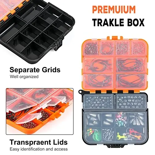 PLUSINNO 253/387pcs Fishing Gear Accessories Kit, Fishing Tackle Box with Tackle Included, Fishing Hooks, Fishing Weights Sinkers, Spinner Blade, Fishing Equipment for Bass Trout Bluegill Crappie - 4