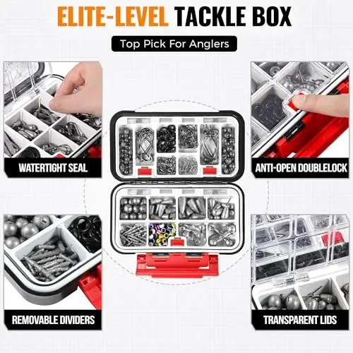 PLUSINNO 264/397pcs Fishing Accessories Kit, Organized Fishing Tackle Box with Tackle Included, Fishing Hooks, Fishing Weights Sinkers, Swivels, Beads, Fishing Gear Set Equipment for Bass Trout - 3