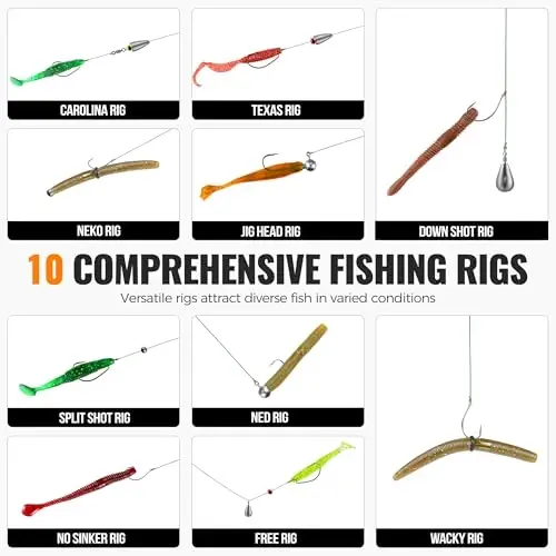 PLUSINNO 264/397pcs Fishing Accessories Kit, Organized Fishing Tackle Box with Tackle Included, Fishing Hooks, Fishing Weights Sinkers, Swivels, Beads, Fishing Gear Set Equipment for Bass Trout - 4