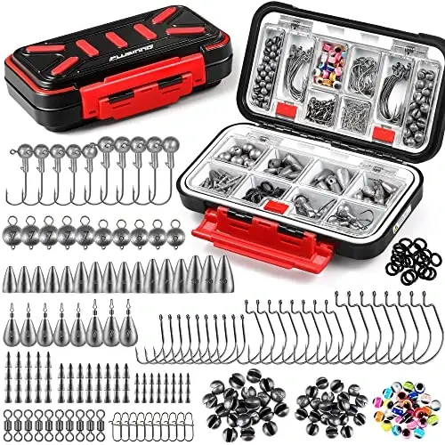 PLUSINNO 264/397pcs Fishing Accessories Kit, Organized Fishing Tackle Box with Tackle Included, Fishing Hooks, Fishing Weights Sinkers, Swivels, Beads, Fishing Gear Set Equipment for Bass Trout - 1