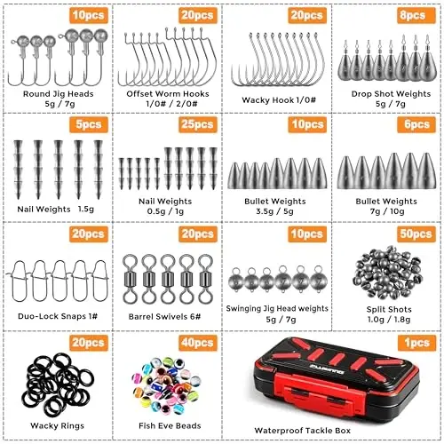 PLUSINNO 264/397pcs Fishing Accessories Kit, Organized Fishing Tackle Box with Tackle Included, Fishing Hooks, Fishing Weights Sinkers, Swivels, Beads, Fishing Gear Set Equipment for Bass Trout - 5