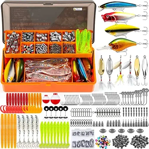 PLUSINNO 353/404 PCS Baliq ovlash uchun o‘lja, yangilangan baliq ovlash qutisi, krankbeytlar, ilgaklar, og‘irliklar, boshqa aksessuarlar, baliq ovlash uchun o‘lja uskunalar to‘plami erkaklar uchun chuchuk suv bass uchun sovg‘a - PLUSINNO (1)