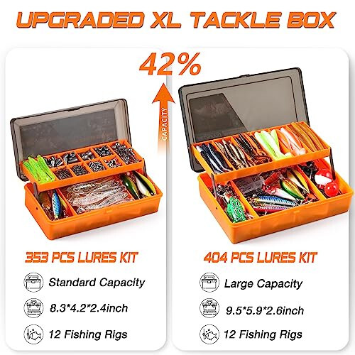 PLUSINNO 353/404 PCS Fishing Lures, Upgrade Fishing Tackle Box with Tackle Included, Crankbaits, Hooks, Weights, Other Accessories, Fishing Lure Bait Gear Equipment Kit Gift for Men Freshwater Bass - 2