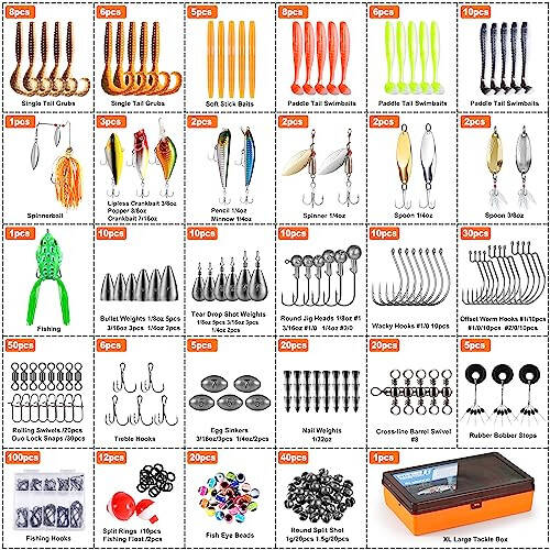 PLUSINNO 353/404 шт. рыболовные приманки, улучшенный ящик для снастей с комплектом снастей, кренки, крючки, грузила, другие аксессуары, набор снастей для ловли рыбы с приманкой, подарок для мужчин, пресноводный окунь - 3