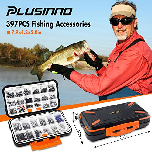 PLUSINNO 397pcs Fishing Accessories Kit, Fishing Tackle Box with Tackle Included, Hooks, Weights, Jig Heads, Swivels Snaps Combined into 12 Rigs, Fishing Gear Equipment for Bass - 7