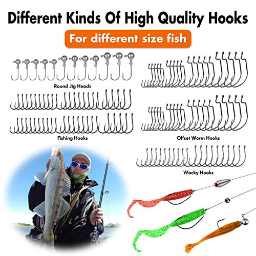 PLUSINNO 397pcs Fishing Accessories Kit, Fishing Tackle Box with Tackle Included, Hooks, Weights, Jig Heads, Swivels Snaps Combined into 12 Rigs, Fishing Gear Equipment for Bass - 10