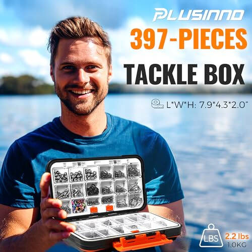 PLUSINNO 397pcs Fishing Accessories Kit, Fishing Tackle Box with Tackle Included, Hooks, Weights, Jig Heads, Swivels Snaps Combined into 12 Rigs, Fishing Gear Equipment for Bass - 2