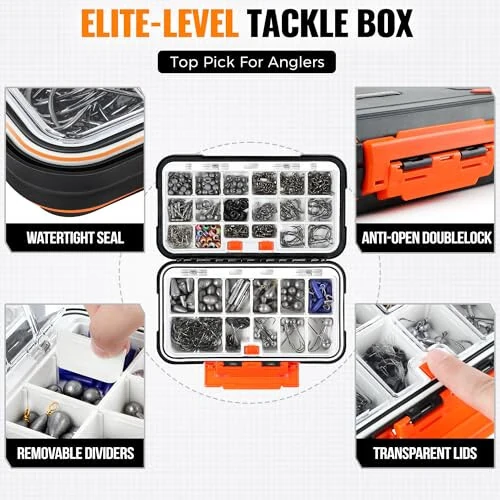 PLUSINNO 397pcs Fishing Accessories Kit, Fishing Tackle Box with Tackle Included, Hooks, Weights, Jig Heads, Swivels Snaps Combined into 12 Rigs, Fishing Gear Equipment for Bass - 3