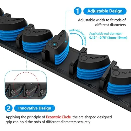 PLUSINNO 4 Pack Vertical Fishing Rod Rack, Wall Mounted Fishing Rod holder, 4 Packs Fishing Pole Holders Hold Up to 36 Rods or Combos, Fishing rod holders for garage, Fishing Gear and Gifts for Men - 4