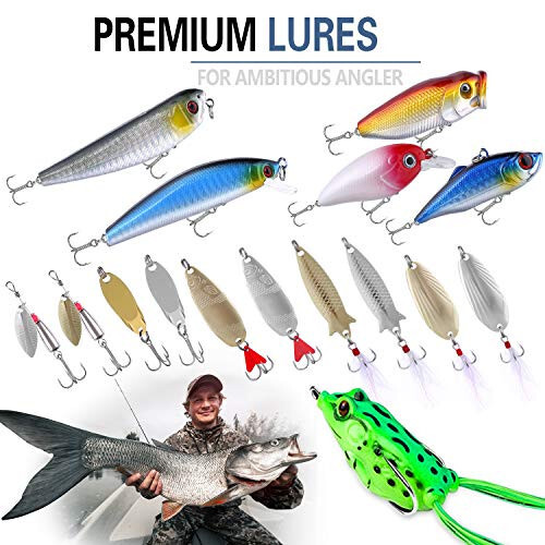 PLUSINNO Balık Avı Yemleri Takımı, Crankbait, Spinnerbait, Plastik Solucan, Jig, Yüzey Yemi, Takım Kutusu ve Daha Fazla Balık Avı Malzemeleri İçerir, 102/302 Adet Balık Avı Yemi Takımı Seti - 5