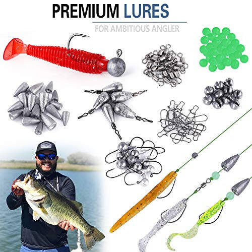 PLUSINNO Balık Avı Yemleri Takımı, Crankbait, Spinnerbait, Plastik Solucan, Jig, Yüzey Yemi, Takım Kutusu ve Daha Fazla Balık Avı Malzemeleri İçerir, 102/302 Adet Balık Avı Yemi Takımı Seti - 6