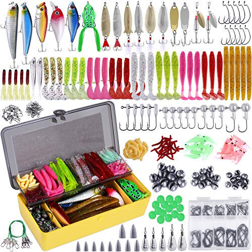 PLUSINNO Baliq Ovlash Yemlari To'plami, Crankbait, Spinnerbait, Plastik Qurtlar, Jiglar, Su Yuzasi Yemlari, Asboblar Qutisi va Boshqa Baliq Ovlash Asboblari To'plami, 102/302 dona Baliq Ovlash Yemi To'plami - PLUSINNO