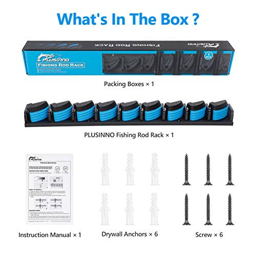 PLUSINNO Vertical Fishing Rod Holder, Wall Mounted Fishing Rod Rack, Fishing Pole Holder Holds Up to 9 Rods or Combos, Fishing Rod Holders for Garage, Fishing Gear and Gifts for Men - 6