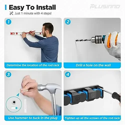 PLUSINNO Erkaklar uchun baliq ovlash sovg'alari - V6 Vertikal baliq ovlash удочка/qo'ltiq ushlagichlari, qo'shimcha katta va og'ir baliq ovlash удочка kombinatlarini qo'llab-quvvatlash, garaj uchun baliq ovlash удочка ushlagichlari, devorga o'rnatilgan baliq ovlash удочка стеллаж saqlash - 7