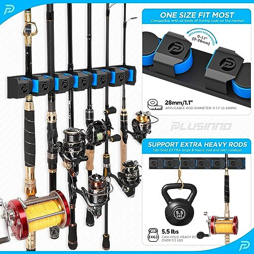 PLUSINNO Fishing Gifts for Men - V6 Vertical Fishing Rod/Pole Holders, Support Extra Large & Heavy Fishing Rod Combos, Fishing Rod Holders for Garage, Wall Mounted Fishing Rod Rack Storage - 3