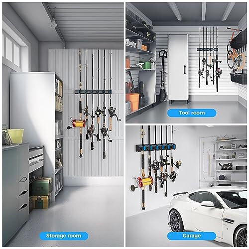 PLUSINNO Fishing Gifts for Men - V6 Vertical Fishing Rod/Pole Holders, Support Extra Large & Heavy Fishing Rod Combos, Fishing Rod Holders for Garage, Wall Mounted Fishing Rod Rack Storage - 6