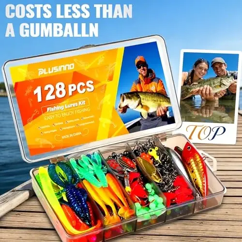 PLUSINNO Fishing Lures, All-in-One Fishing Tackle Box with Tackle Included, Fishing Gear Lure Bait Accessories Kit for Freshwater Bass Trout, Ideal Fishing Gifts for Men, Father & Beginners 