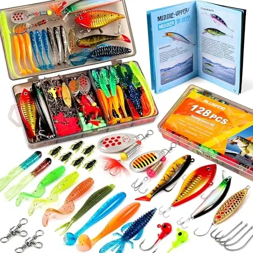 PLUSINNO Fishing Lures, All-in-One Fishing Tackle Box with Tackle Included, Fishing Gear Lure Bait Accessories Kit for Freshwater Bass Trout, Ideal Fishing Gifts for Men, Father & Beginners - PLUSINNO