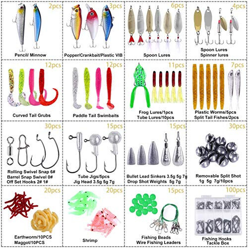 PLUSINNO Fishing Lures Baits Tackle Including Crankbaits, Spinnerbaits, Plastic Worms, Jigs, Topwater Lures, Tackle Box and More Fishing Gear Lures Kit Set, 102/302Pcs Fishing Lure Tackle - 2