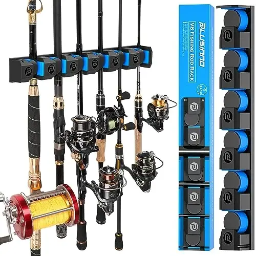 PLUSINNO Fishing Rod Holders - V6 Extra Large va og'ir baliq ovlash uchun vertikal tayanch, garaj va devorga o'rnatilgan tokchali saqlash moslamasi - 1