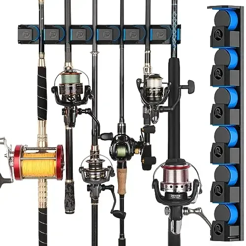 PLUSINNO Fishing Rod Holders - V6 Extra Large va og'ir baliq ovlash uchun vertikal tayanch, garaj va devorga o'rnatilgan tokchali saqlash moslamasi - 7