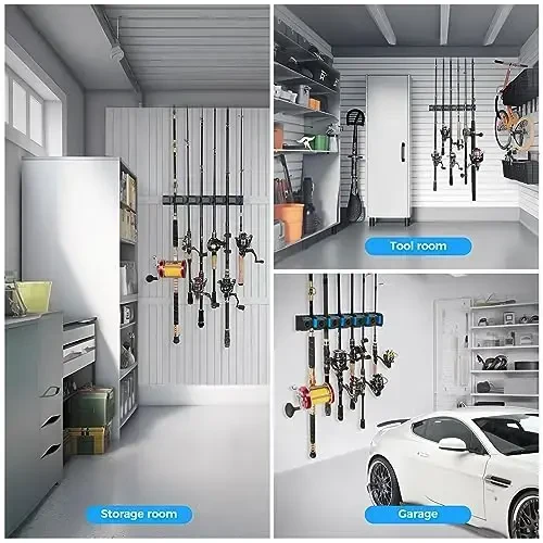 PLUSINNO Fishing Rod Holders - V6 Vertical Support for Extra Large & Heavy Fishing Rod Combos, Garage & Wall Mounted Rack Storage - 6