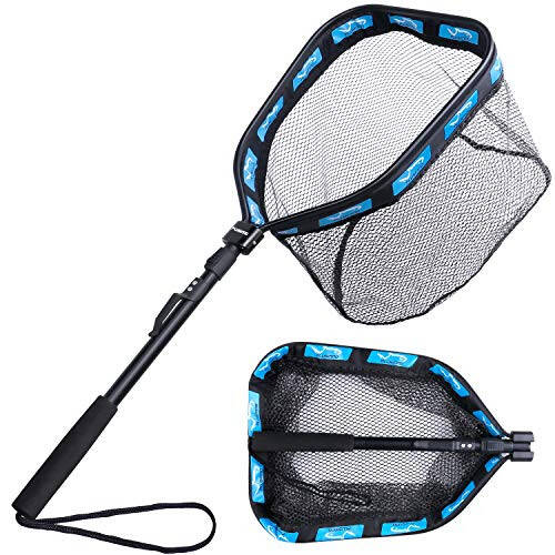 PLUSINNO Floating Fishing Net for Steelhead, Salmon, Fly, Kayak, Catfish, Bass, Trout Fishing, Rubber Coated Landing Net for Easy Catch & Release, Compact & Foldable for Easy Transportation & Storage - 1