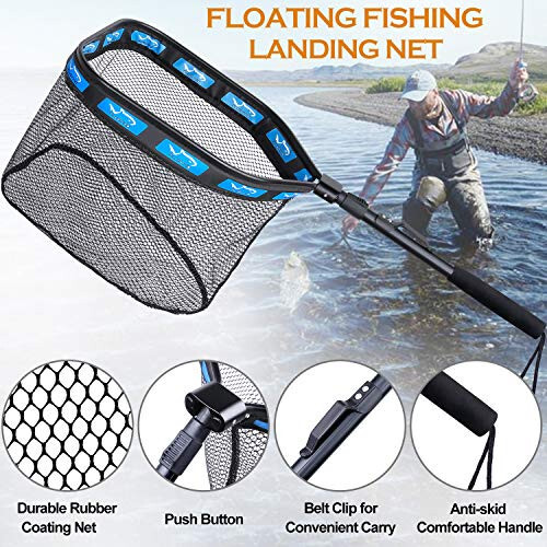 PLUSINNO Floating Fishing Net for Steelhead, Salmon, Fly, Kayak, Catfish, Bass, Trout Fishing, Rubber Coated Landing Net for Easy Catch & Release, Compact & Foldable for Easy Transportation & Storage - 6