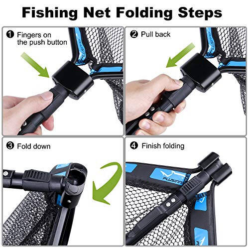 PLUSINNO Floating Fishing Net for Steelhead, Salmon, Fly, Kayak, Catfish, Bass, Trout Fishing, Rubber Coated Landing Net for Easy Catch & Release, Compact & Foldable for Easy Transportation & Storage - 8