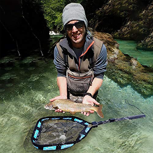 PLUSINNO Floating Fishing Net for Steelhead, Salmon, Fly, Kayak, Catfish, Bass, Trout Fishing, Rubber Coated Landing Net for Easy Catch & Release, Compact & Foldable for Easy Transportation & Storage - 10