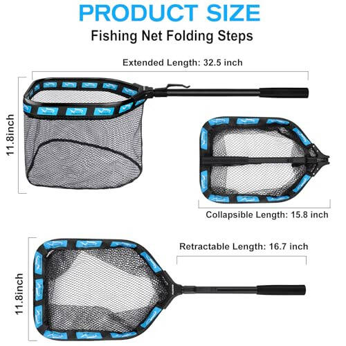 PLUSINNO Floating Fishing Net for Steelhead, Salmon, Fly, Kayak, Catfish, Bass, Trout Fishing, Rubber Coated Landing Net for Easy Catch & Release, Compact & Foldable for Easy Transportation & Storage - 4