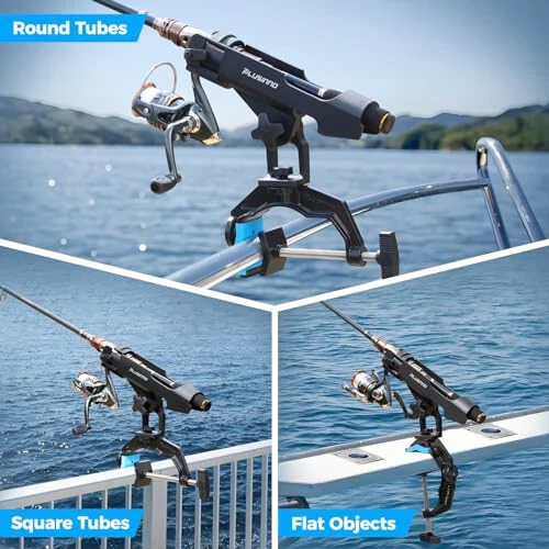 PLUSINNO 1/2/4 Pack Fishing Rod Holders for Boat, Fishing Rod Holder with Enlarge Clamp, Innovative Dual-V Shaped Design, Fit Round/Square Tube Boat Fishing, Fishing Gear, Fishing Gifts for Men - 3