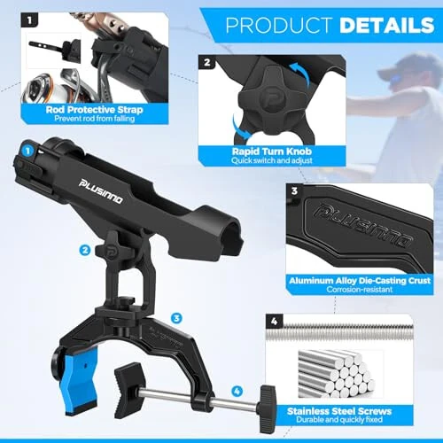 PLUSINNO 1/2/4 Pack Fishing Rod Holders for Boat, Fishing Rod Holder with Enlarge Clamp, Innovative Dual-V Shaped Design, Fit Round/Square Tube Boat Fishing, Fishing Gear, Fishing Gifts for Men - 5