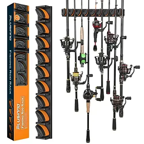 PLUSINNO V9 Vertical Fishing Rod Holders, Devorga o'rnatilgan baliq ovlash uskunasi ushlagichlari, Baliq ovlash tokchasi 9 tagacha uskunani ushlab turadi, Garaj uchun baliq ovlash uskunasi, Diametri 3-19 mm bo'lgan ko'pchilik uskunaga mos keladi 