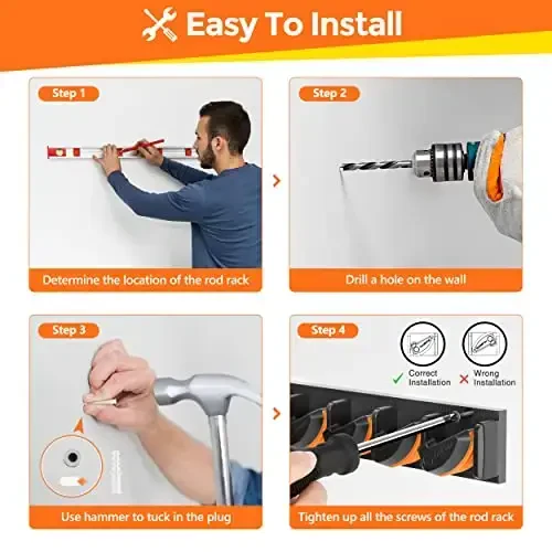 PLUSINNO V9 Vertical Fishing Rod Holders, Devorga o'rnatilgan baliq ovlash uskunasi ushlagichlari, Baliq ovlash tokchasi 9 tagacha uskunani ushlab turadi, Garaj uchun baliq ovlash uskunasi, Diametri 3-19 mm bo'lgan ko'pchilik uskunaga mos keladi - 6