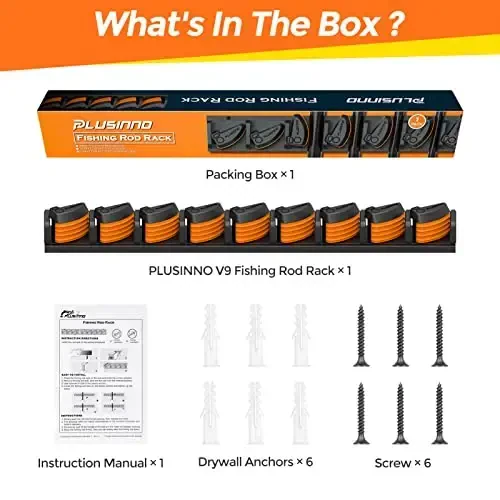 PLUSINNO V9 Vertical Fishing Rod Holders, Devorga o'rnatilgan baliq ovlash uskunasi ushlagichlari, Baliq ovlash tokchasi 9 tagacha uskunani ushlab turadi, Garaj uchun baliq ovlash uskunasi, Diametri 3-19 mm bo'lgan ko'pchilik uskunaga mos keladi - 7