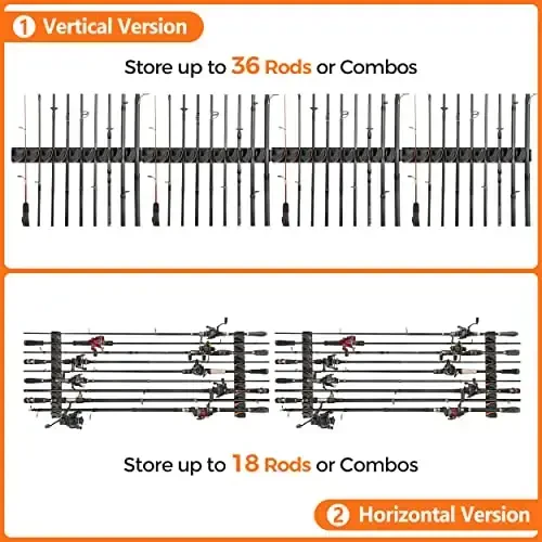 PLUSINNO V9 Vertical Fishing Rod Holders, Wall Mount 4-Pack - Holds 36 Rods, Diameter 3-19mm - 3