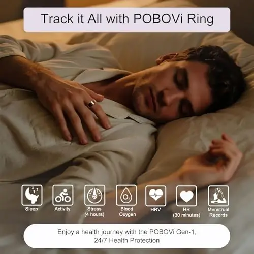 POBOVi Ayollar va erkaklar uchun aqlli uzuk - Uyqu/Fitness/Stress/Yurak urishi kuzatuvchisi - Hayz yozuvlari - 7 kunlik batareya muddati - Simsiz zaryadlash - APP obunasi yo'q - iOS va Android bilan mos (Rosegold, 11) - 3