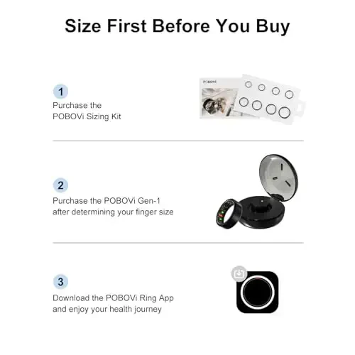 POBOVi Smart Ring ayollar va erkaklar uchun - Uyqu/Fitnes/Stress/Yurak urishi kuzatuvchisi - Hayz yozuvlari - 7 kun batareya quvvati - Simsiz zaryadlash - APP obunasi yo'q - iOS va Android mos (Qora, 7-o'lcham) - 4