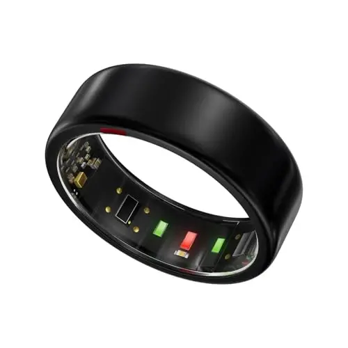 POBOVi Smart Ring ayollar va erkaklar uchun - Uyqu/Fitnes/Stress/Yurak urishi kuzatuvchisi - Hayz yozuvlari - 7 kun batareya quvvati - Simsiz zaryadlash - APP obunasi yo'q - iOS va Android mos (Qora, 7-o'lcham) - 3