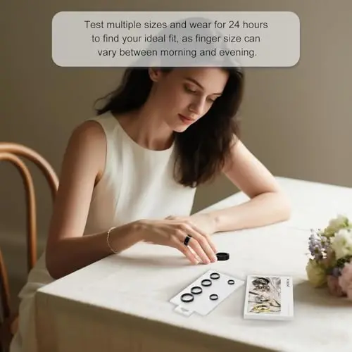 POBOVi Smart Ring erkaklar/ayollar uchun – Uyqu, HRV, yurak urishi, qon kislorodi bilan fitnes trekeri – IP68 suv o'tkazmaydigan, obuna yo'q, iOS va Android – Aniq moslash uchun o'lchash to'plami (faqat uzuk o'lchagichni o'z ichiga oladi) - 4