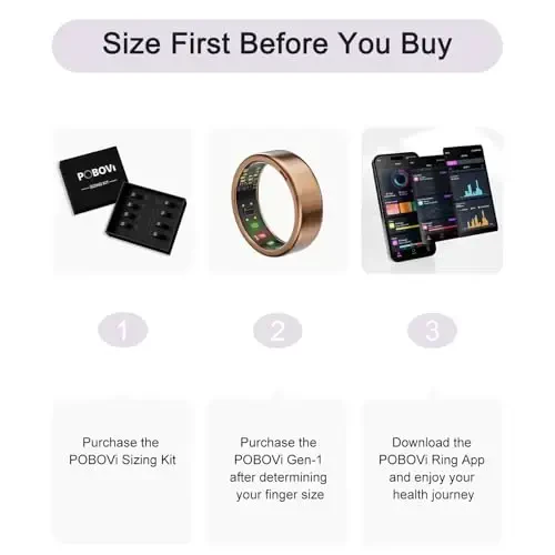 POBOVi Smart Ring for Women Men- Sleep/Fitness/Stress/Heart Rate Tracker- Menstrual Records - 7 Days Battery Life - Wireless Charging - No APP Subscription - iOS & Android Compatible (Rosegold, 11) - 2